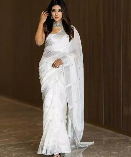 Soft Linen Slub Fancy Saree With Blouse For Women's