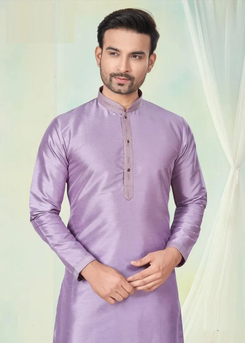 Pure Silk With Pintex Work Men's Kurta Pajama