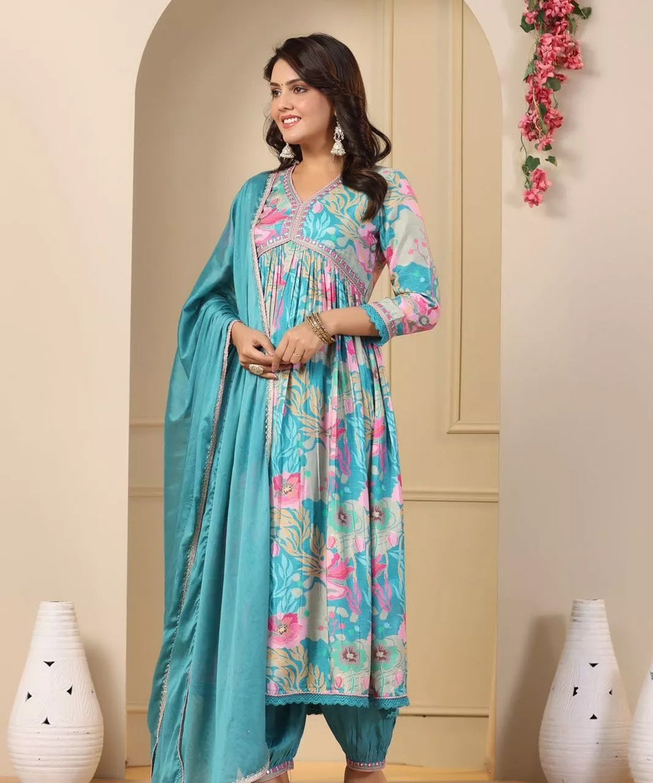 Full Stitched Muslin With Digital Print Top Pant & Dupatta