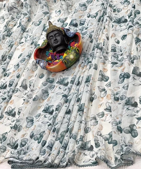 Premium Georgette With Fancy Lace Border Work Read To Wear Sari With Blouse