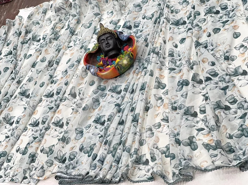 Premium Georgette With Fancy Lace Border Work Read To Wear Sari With Blouse