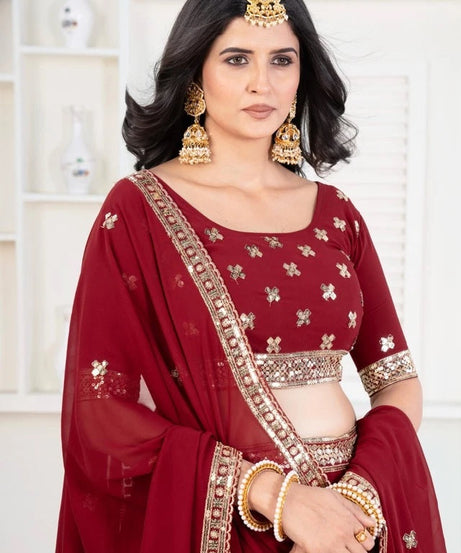 Premium Georgette Embroidery Sequence Wedding Lehenga Blouse with Dupatta 15-MA