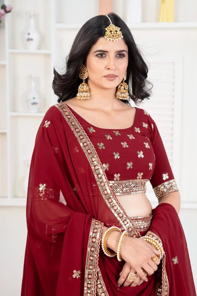 Premium Georgette Embroidery Sequence Wedding Lehenga Blouse with Dupatta 15-MA
