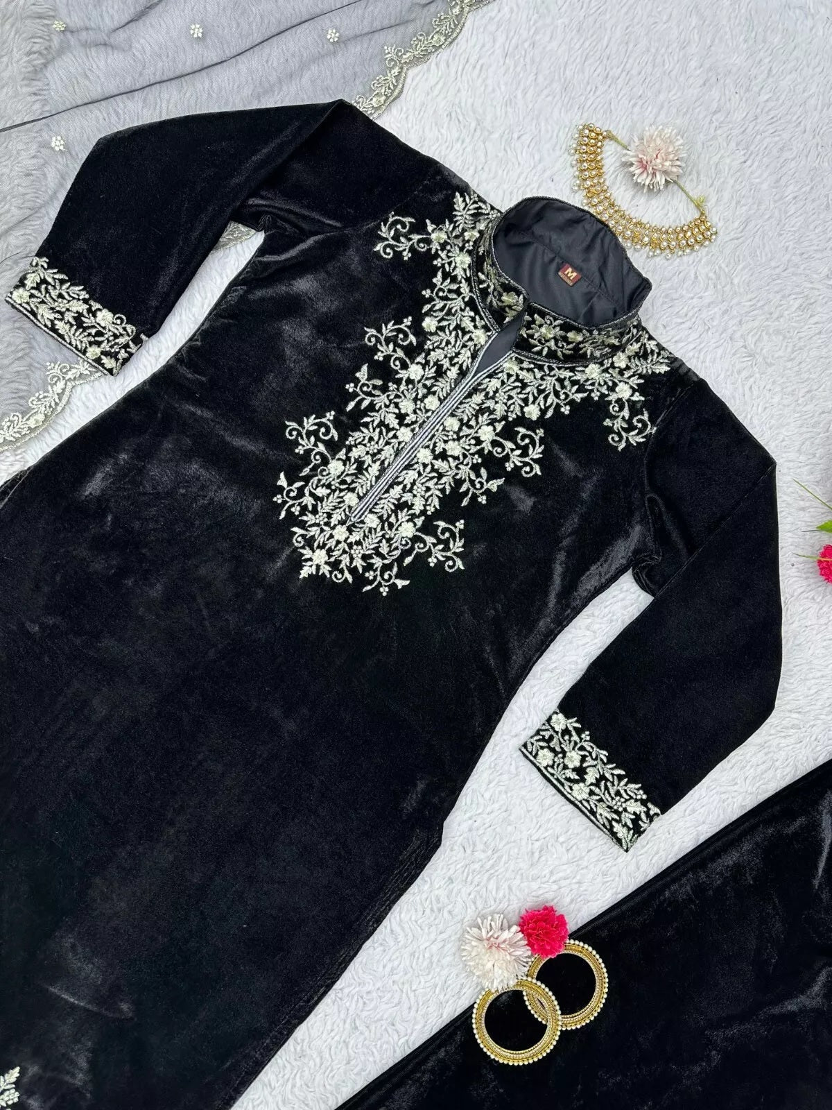 Velvet Fabric Sequence Work Top & Pant Dupatta