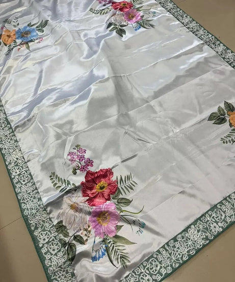 Women's Party Stylish Ultra Satin Silk Saree,Festival Wedding Sari Blouse