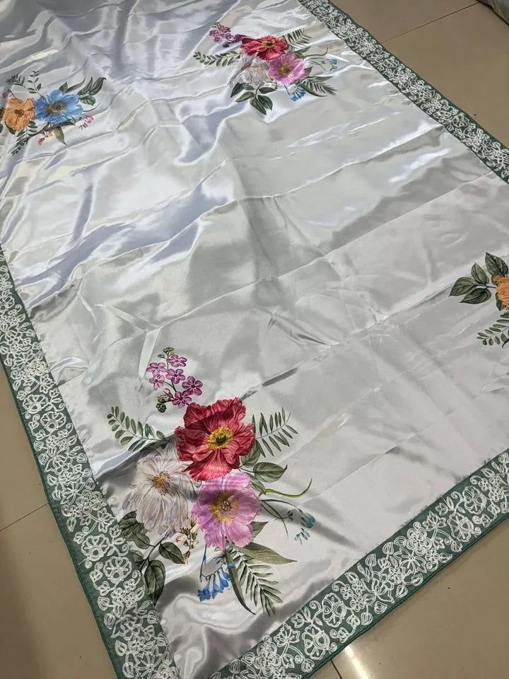 Women's Party Stylish Ultra Satin Silk Saree,Festival Wedding Sari Blouse