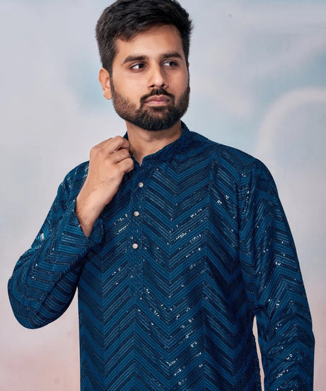 Heavy Rayon Chikan Work Kurta Pajama Set For Men's