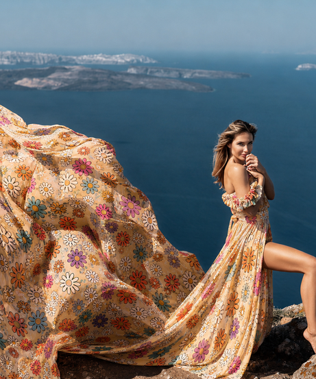 Women's Floral Print Long Dress Flowy Vacation Maxi Dress with Elegant Train