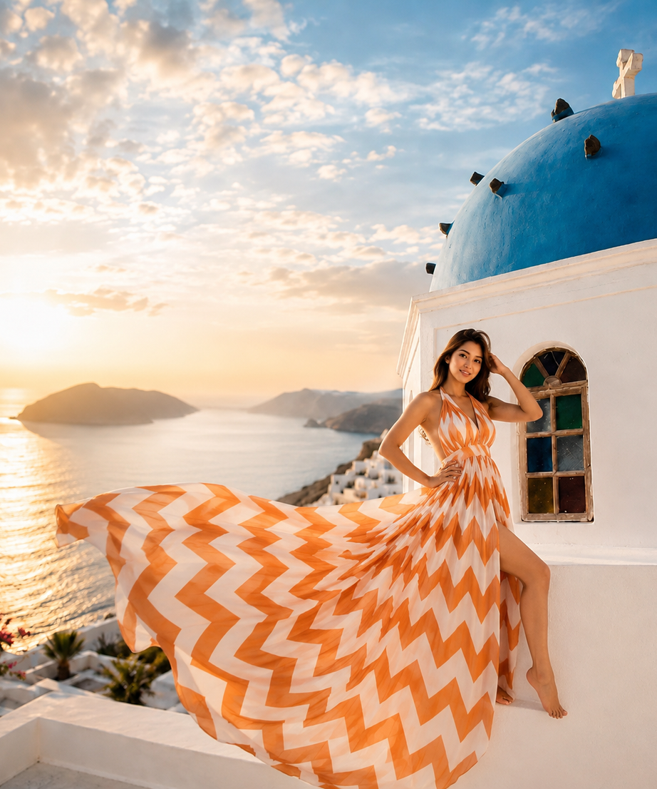 Women's Chevron Print Flowy Maxi Dress Sleeveless Beach Vacation Resort Gown with Long Train