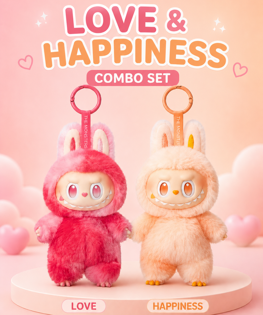 Love & Happiness Labubu Dolls – Pink and Peach Plush Bag Charms