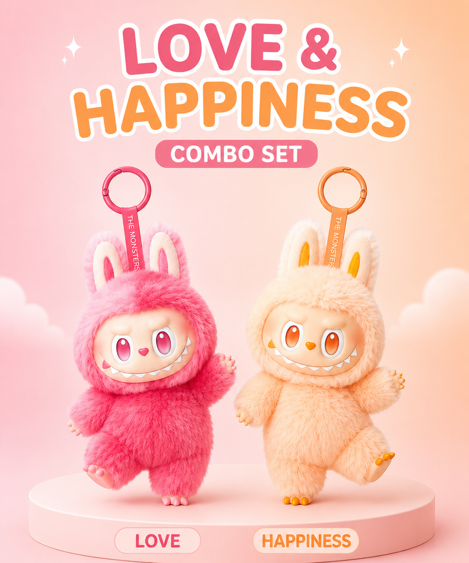 Love & Happiness Labubu Dolls – Pink and Peach Plush Bag Charms