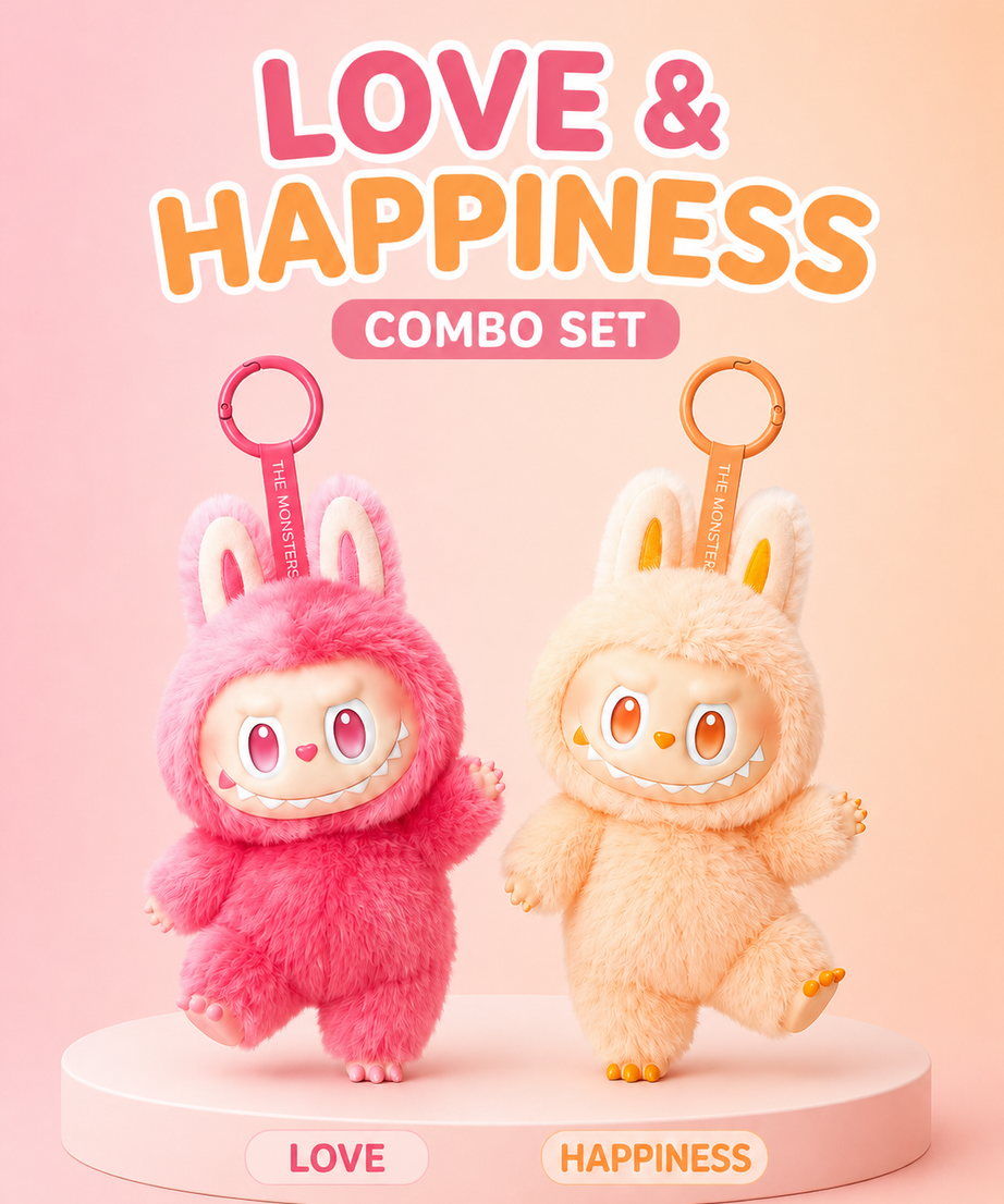 Love & Happiness Labubu Dolls – Pink and Peach Plush Bag Charms