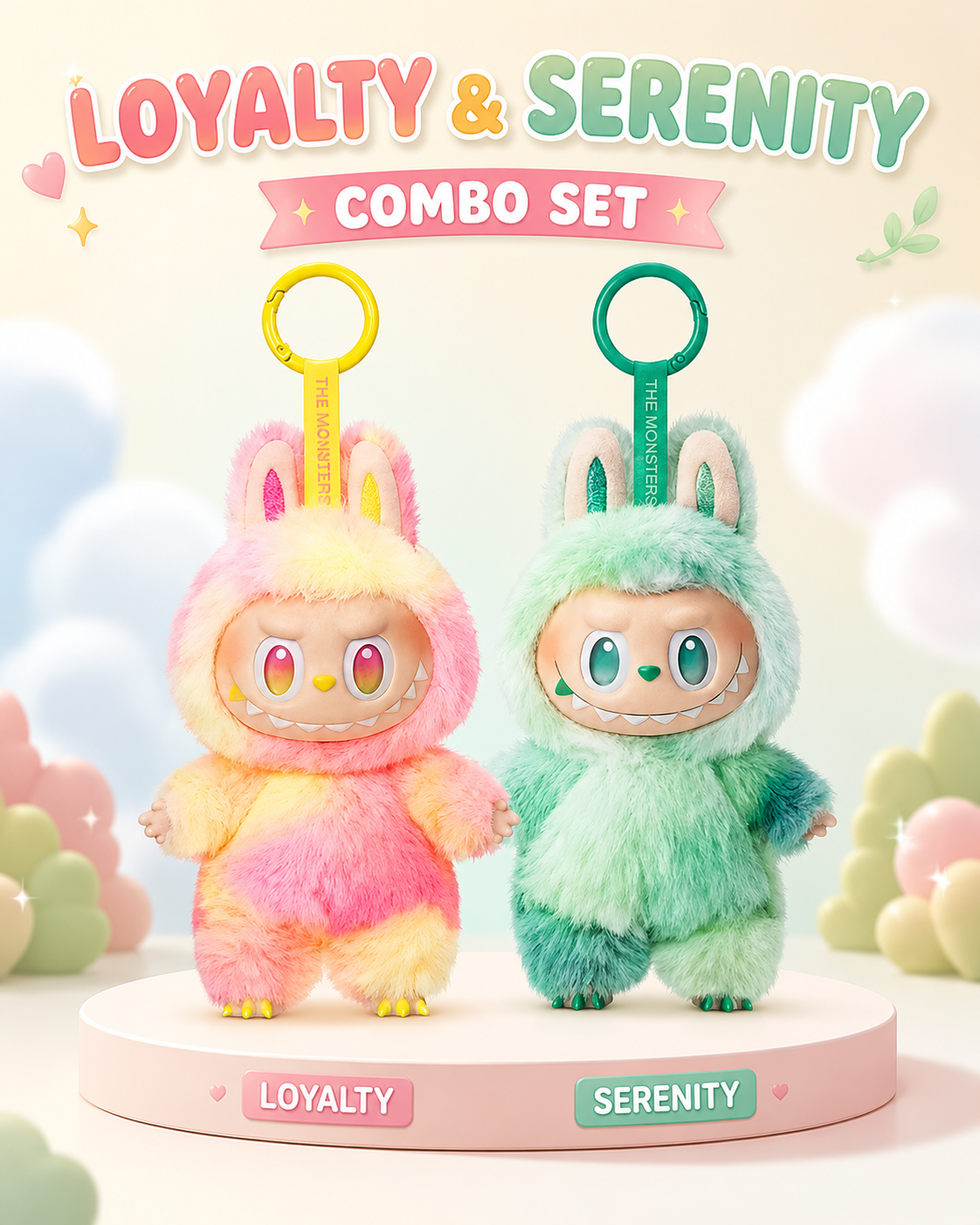 Loyalty & Serenity Labubu Doll Combo Set – Cute Plush Keychain Duo