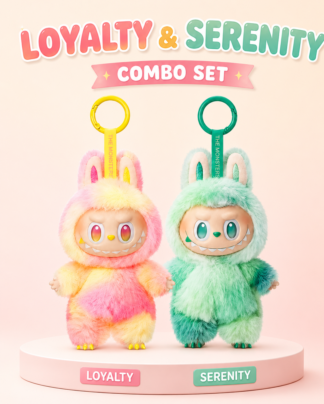 Loyalty & Serenity Labubu Doll Combo Set – Cute Plush Keychain Duo