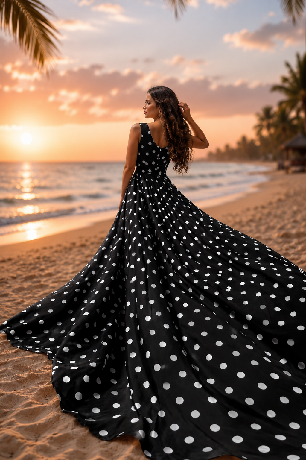 Women’s Long Tail Flying Dress Polka Dot Beach Photography Gown