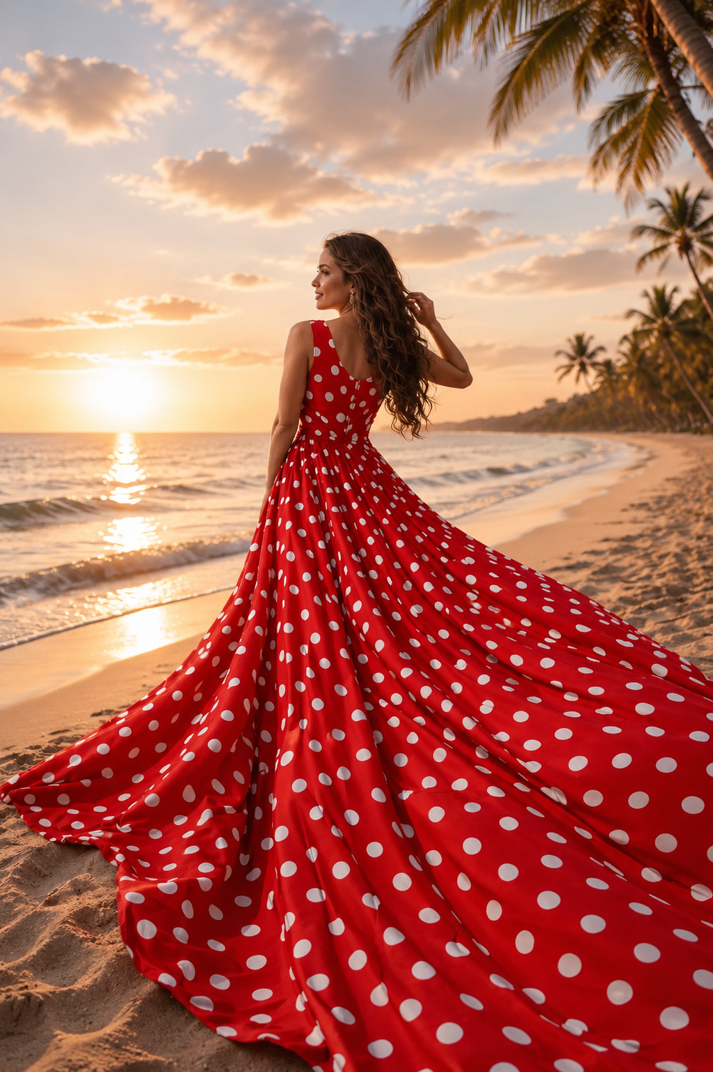 Women’s Long Tail Flying Dress Polka Dot Beach Photography Gown