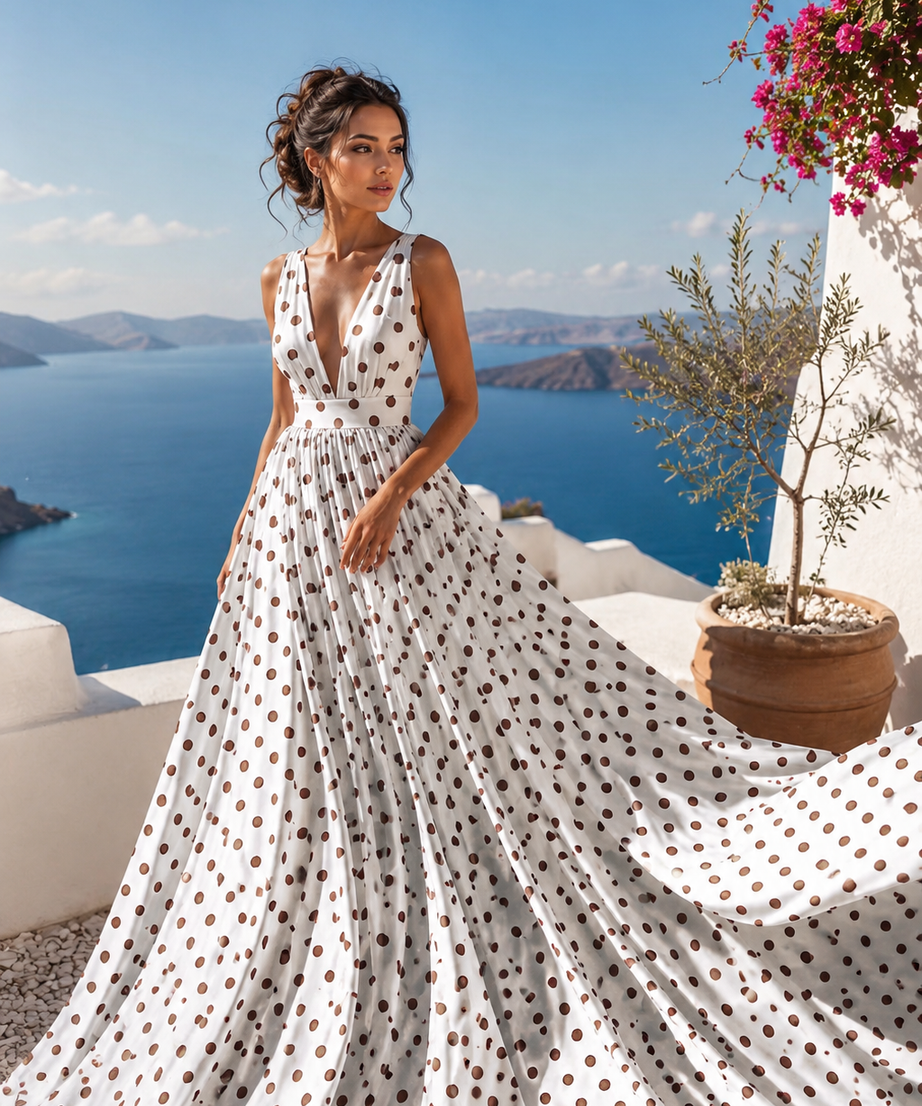 Polka Dot Flying Dress for Women Long Flowy Beach Photoshoot Gown