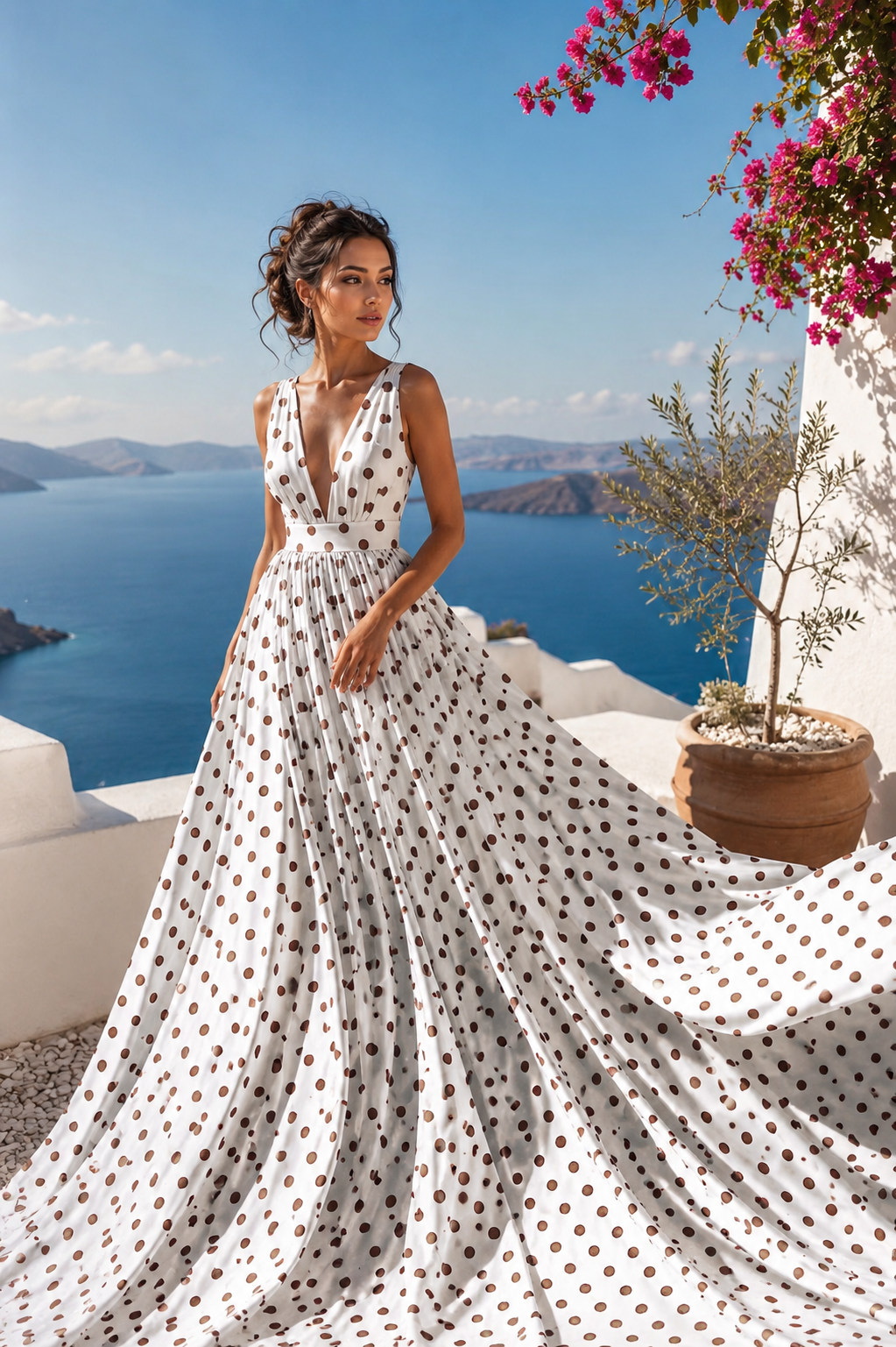 Polka Dot Flying Dress for Women Long Flowy Beach Photoshoot Gown