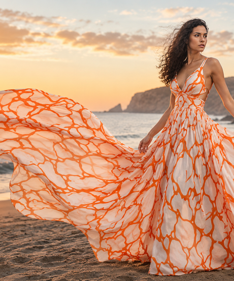 Beach Sunset Flying Dress Elegant Vacation Photoshoot Long Flying Dress