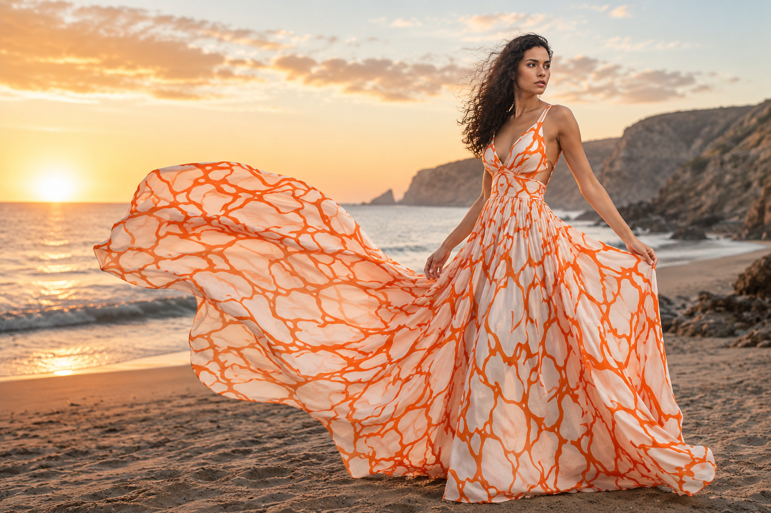 Beach Sunset Flying Dress Elegant Vacation Photoshoot Long Flying Dress
