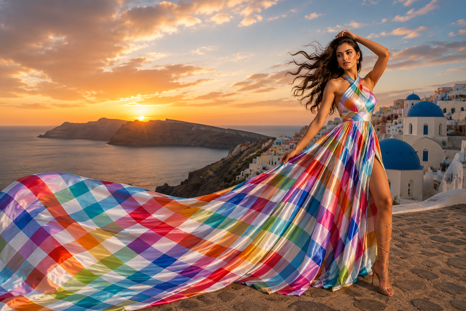 Luxury Rainbow Flying Dress Colorful Fashion Gown Overlay Women's Dress