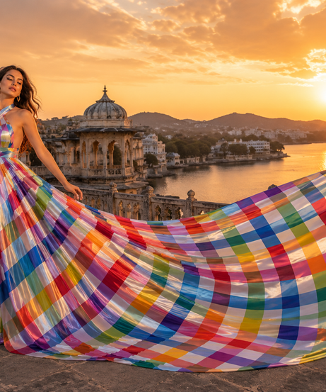 Luxury Rainbow Flying Dress Colorful Fashion Gown Overlay Women's Dress