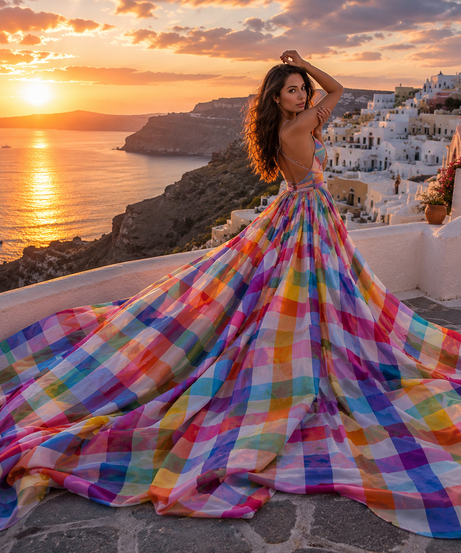 Luxury Rainbow Flying Dress Colorful Fashion Gown Overlay Women's Dress