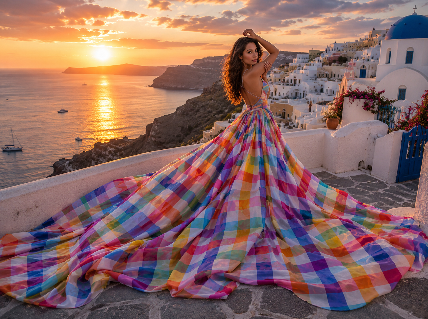 Luxury Rainbow Flying Dress Colorful Fashion Gown Overlay Women's Dress