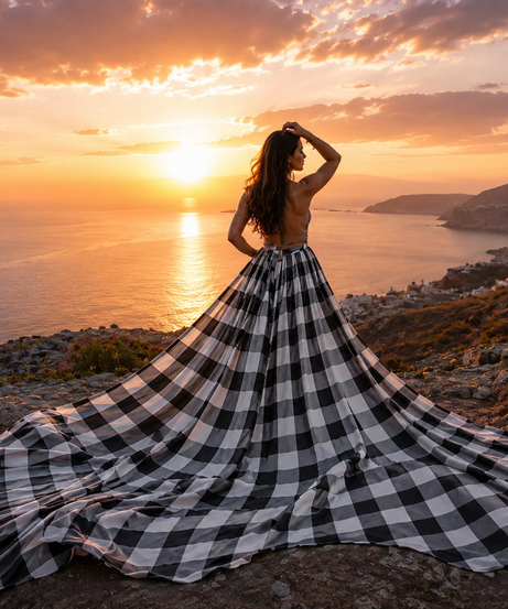 Elegant Stylish Black White Checkered Flying Dress for Women