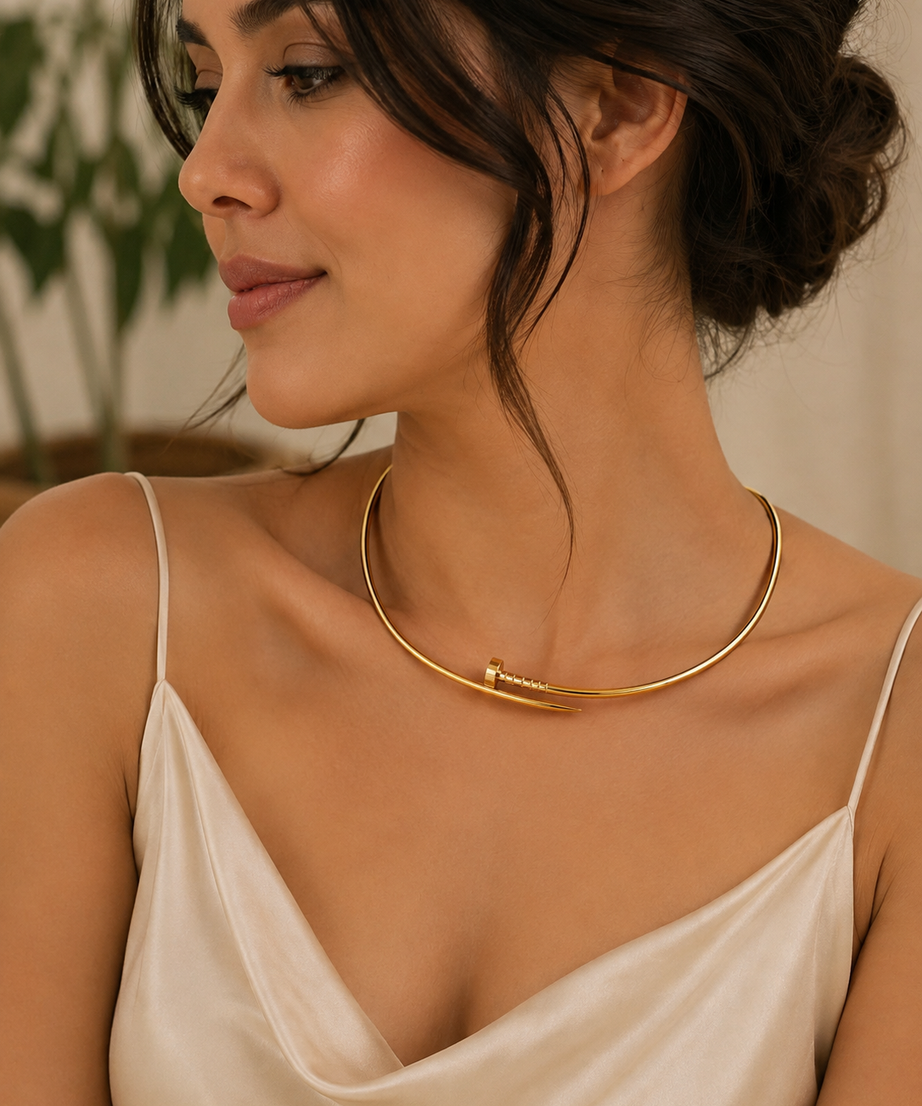 Gold Stainless Steel Anti Tarnish Choker Necklace, Waterproof Minimalist Necklace, Gift for Women's Jewellery