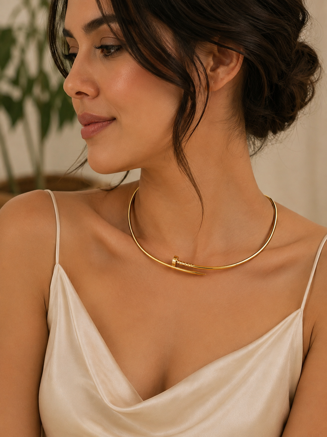 Gold Stainless Steel Anti Tarnish Choker Necklace, Waterproof Minimalist Necklace, Gift for Women's Jewellery