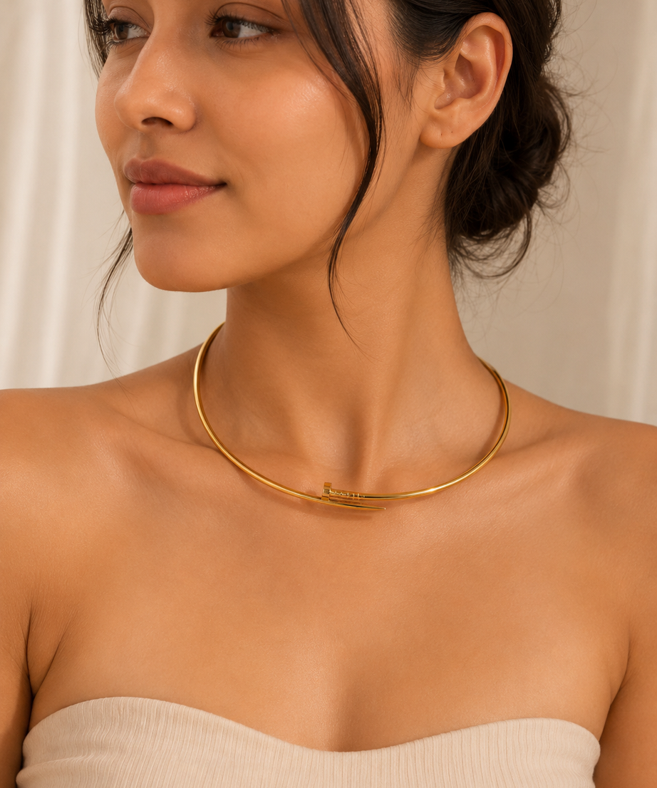 Gold Stainless Steel Anti Tarnish Choker Necklace, Waterproof Minimalist Necklace, Gift for Women's Jewellery