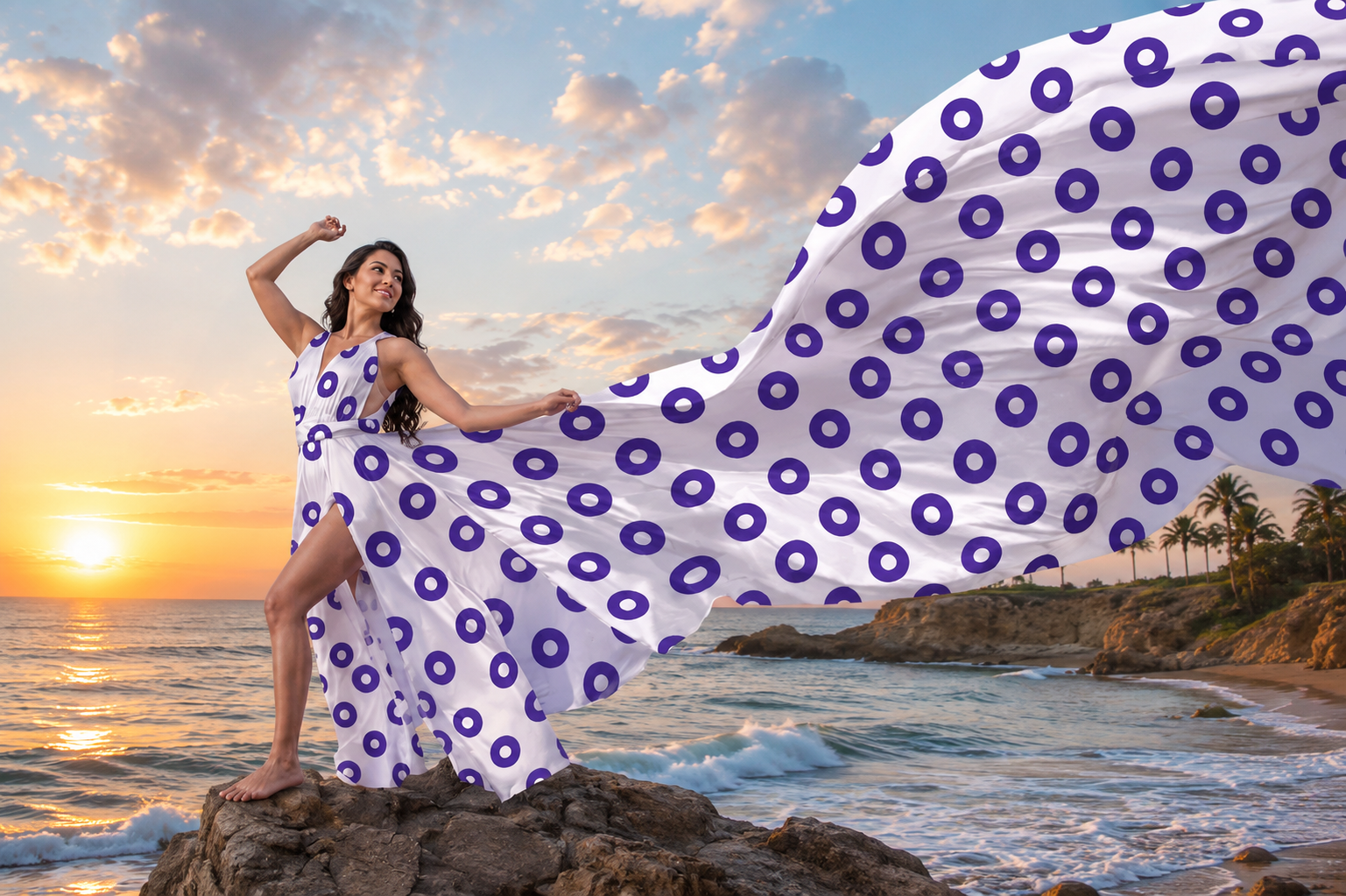 Elegant Polka Dot Maxi Dress for Women Flowy Summer Beach Vacation Gown