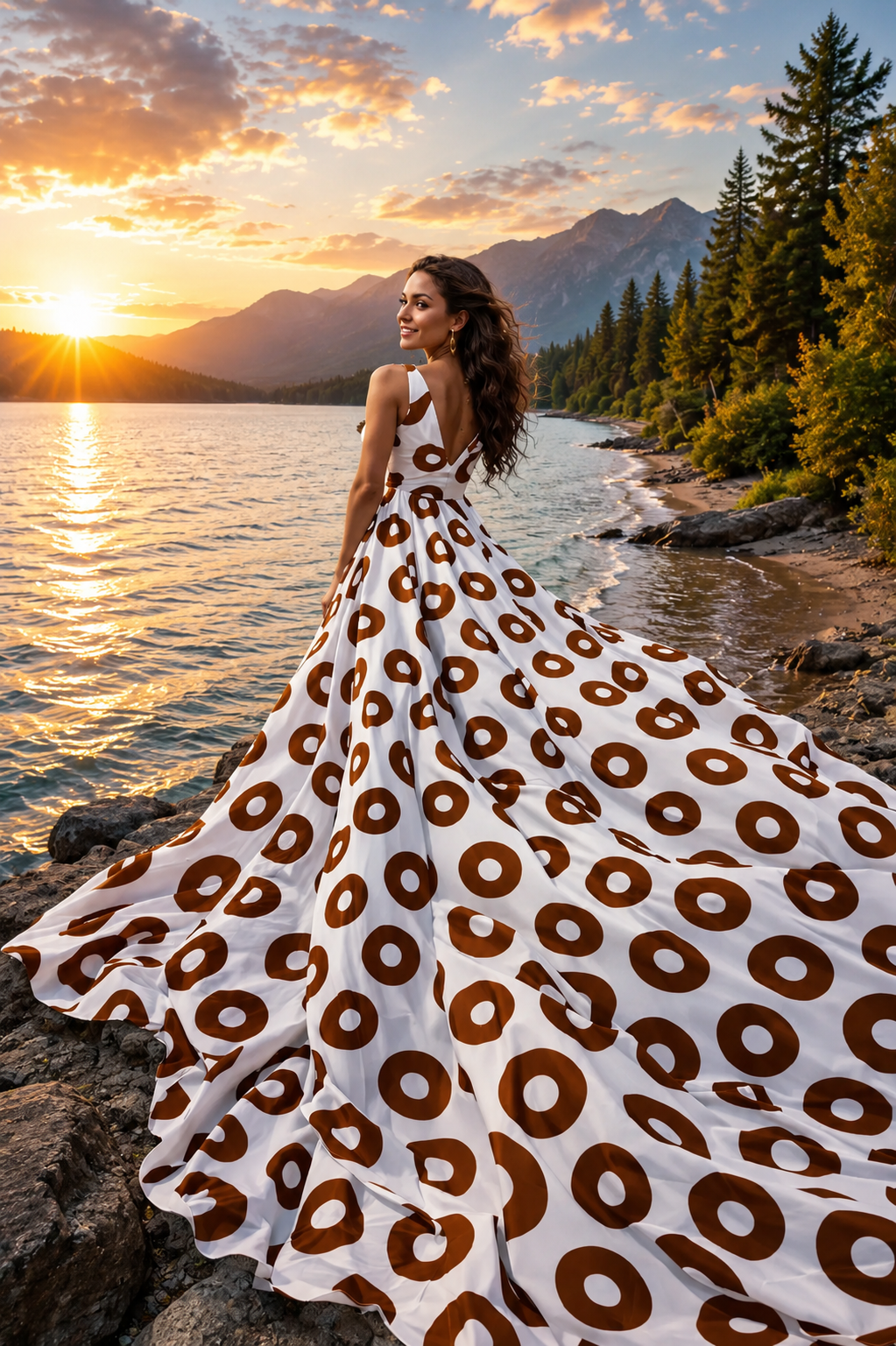 Elegant Polka Dot Maxi Dress for Women Flowy Summer Beach Vacation Gown