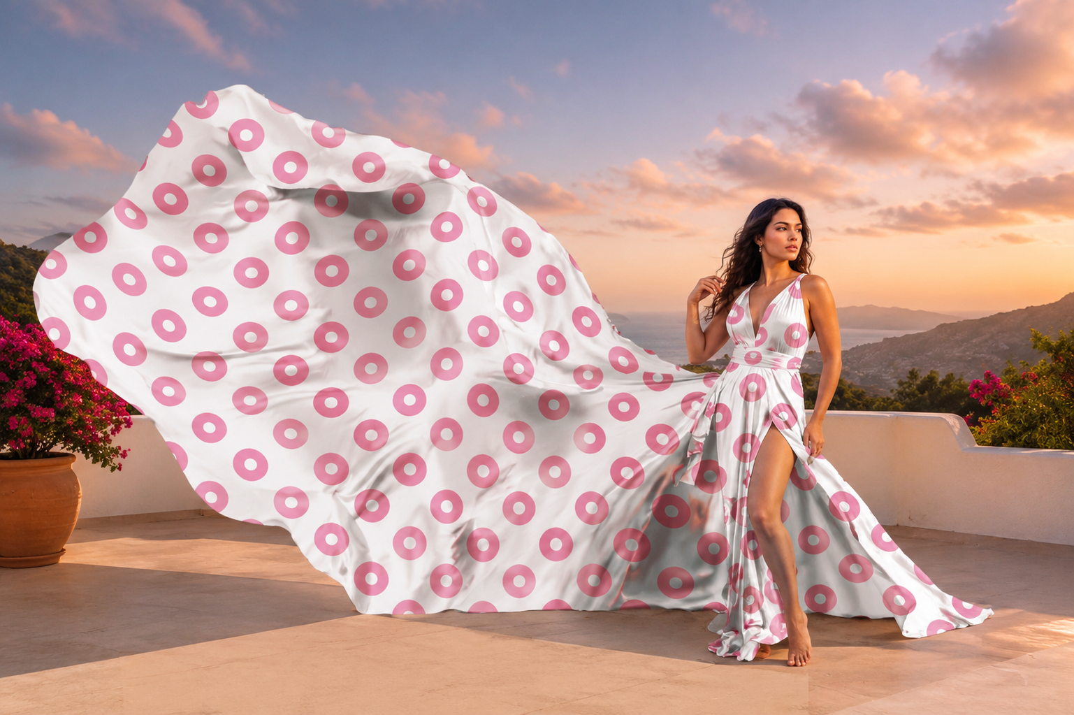 Elegant Polka Dot Maxi Dress for Women Flowy Summer Beach Vacation Gown