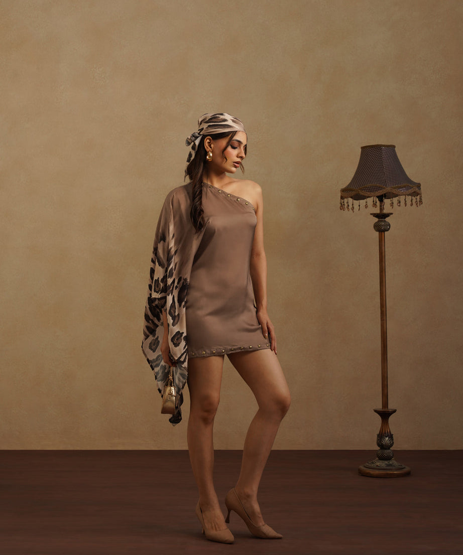 Mocha Brown One-Sleeve Cocktail Dress for Women