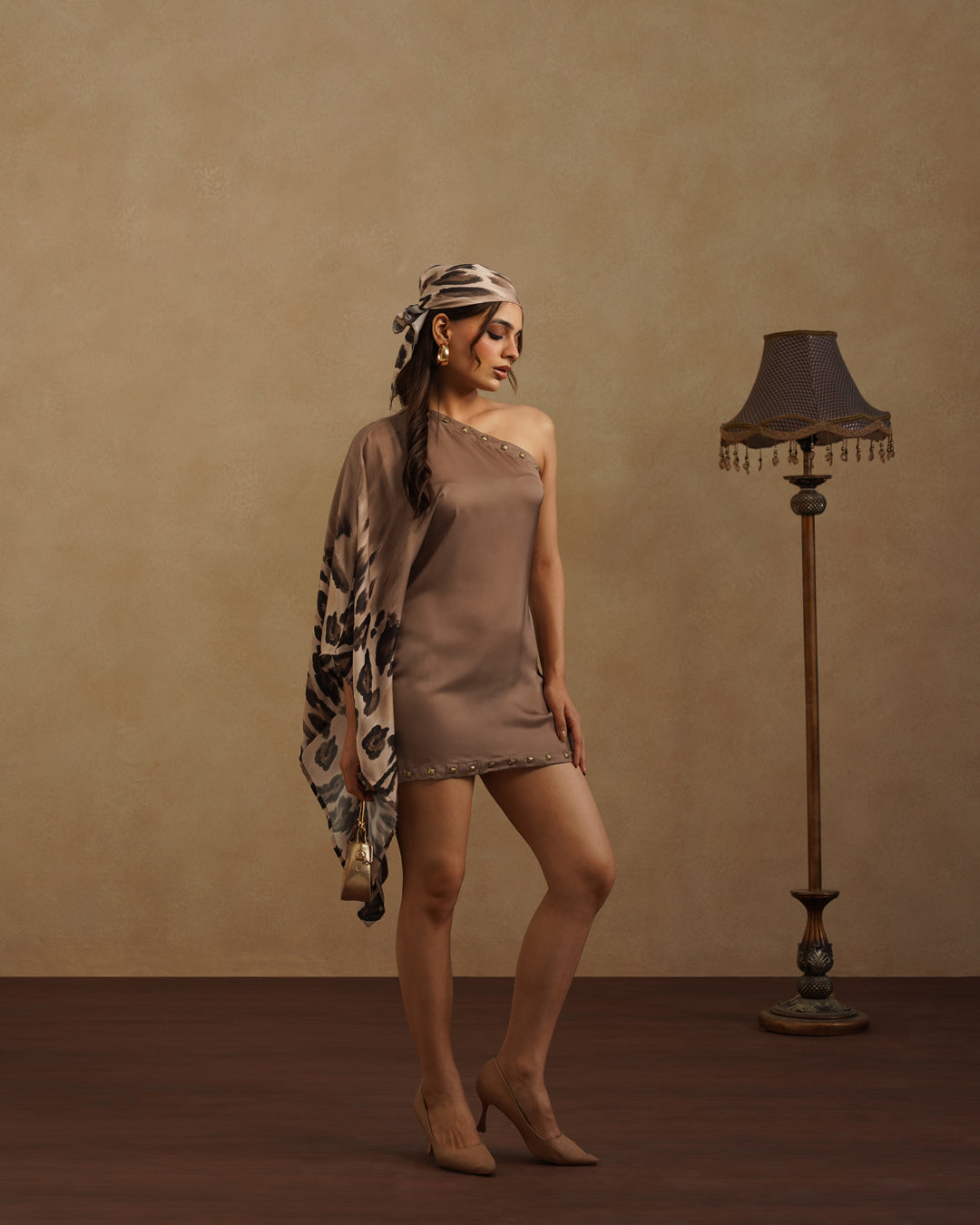 Mocha Brown One-Sleeve Cocktail Dress for Women