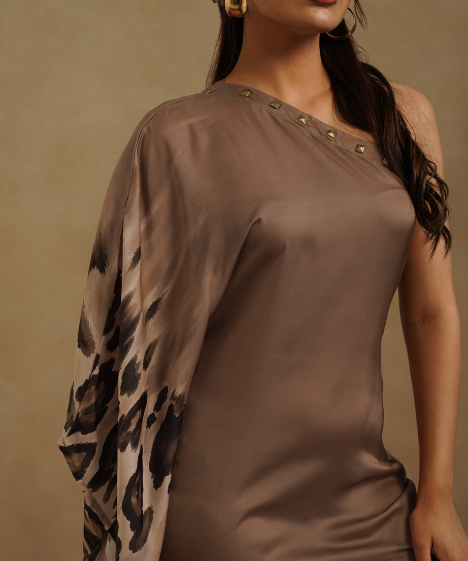 Mocha Brown One-Sleeve Cocktail Dress for Women