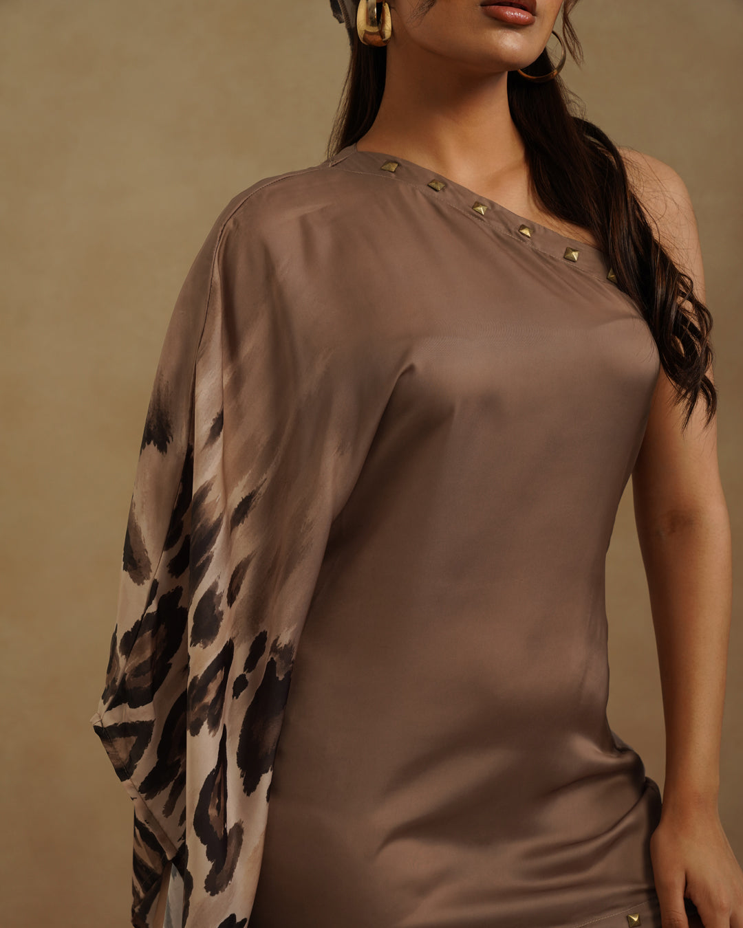 Mocha Brown One-Sleeve Cocktail Dress for Women