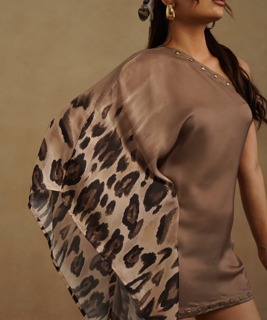 Mocha Brown One-Sleeve Cocktail Dress for Women