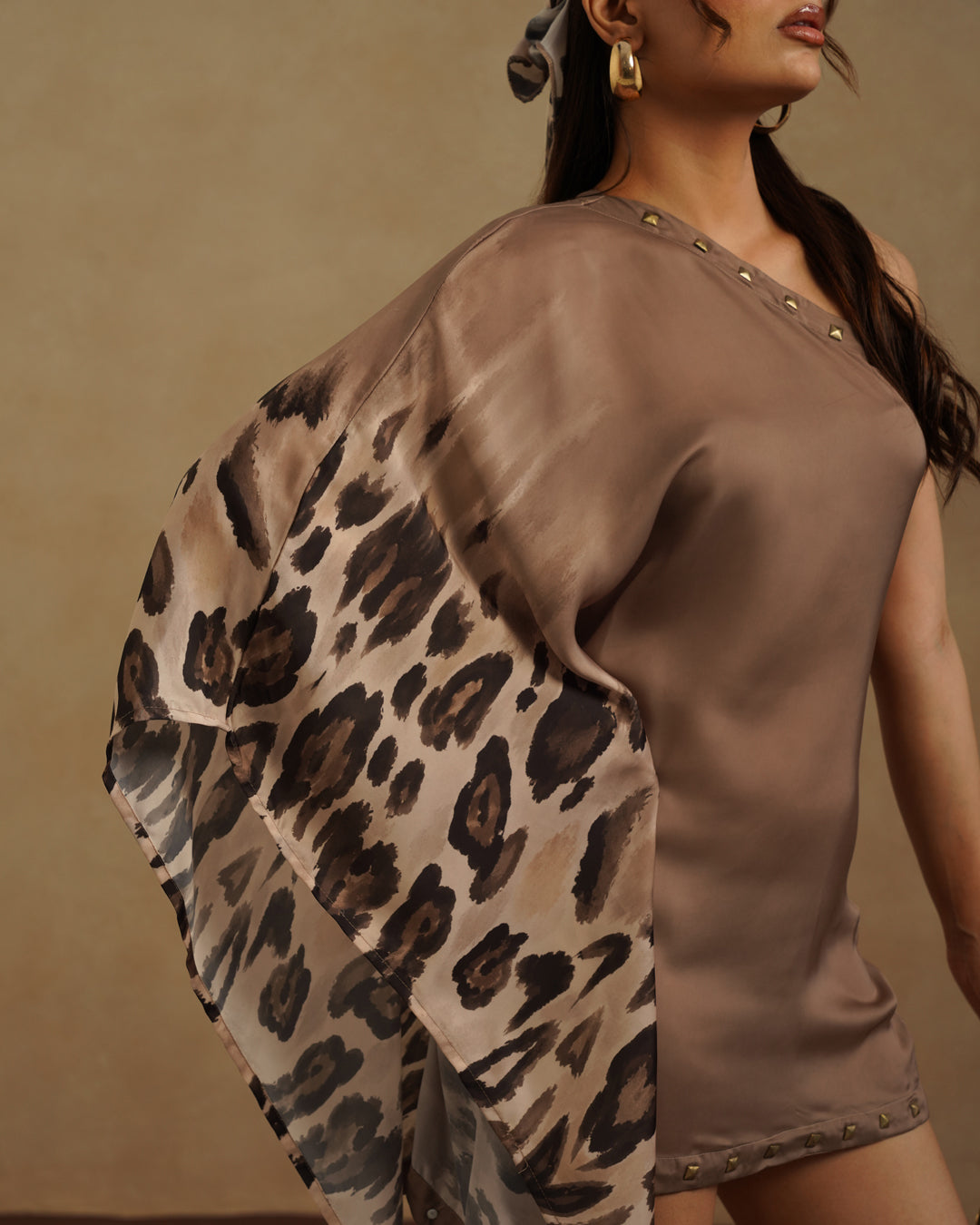 Mocha Brown One-Sleeve Cocktail Dress for Women