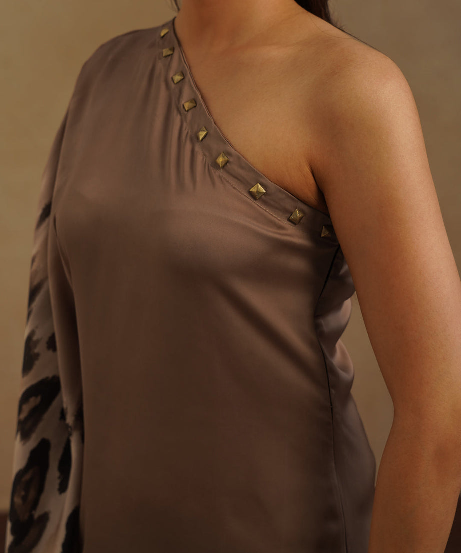 Mocha Brown One-Sleeve Cocktail Dress for Women