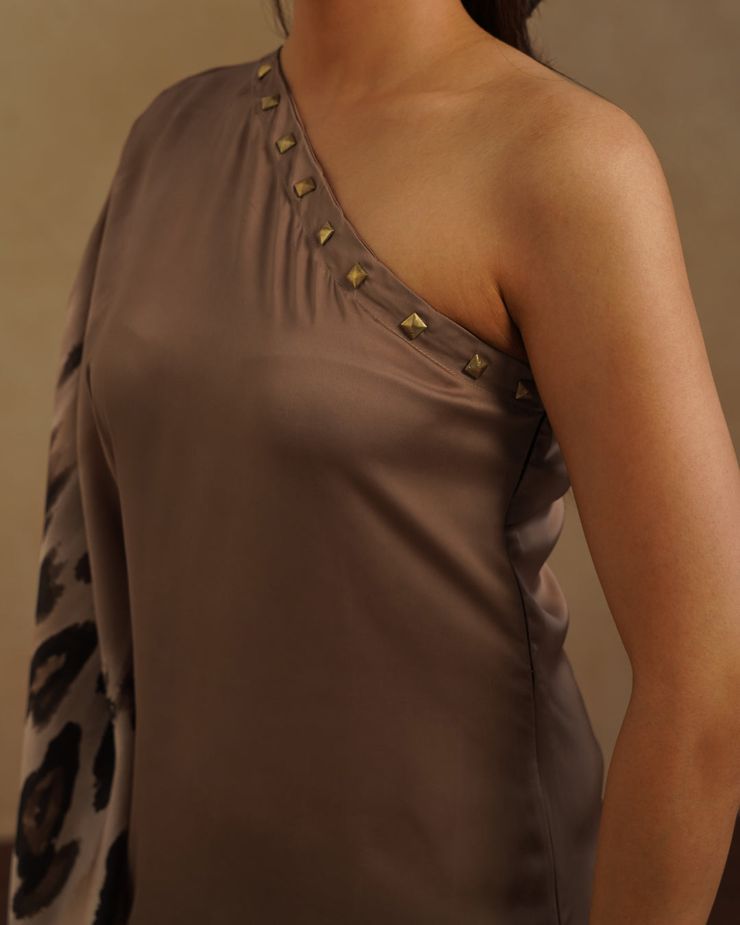 Mocha Brown One-Sleeve Cocktail Dress for Women