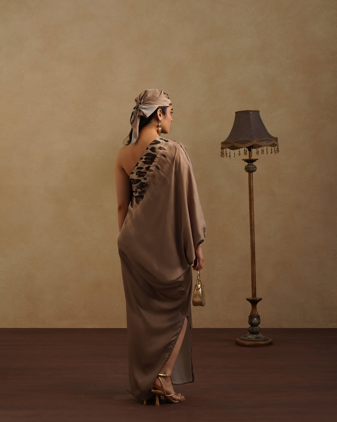 Women's Satin Kaftan Dress with Animal Print Elegant Evening Lounge Wear