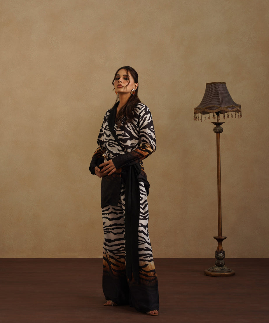 Fashion Zebra Print Pantsuit for Women Resort Wear Co-Ord Set