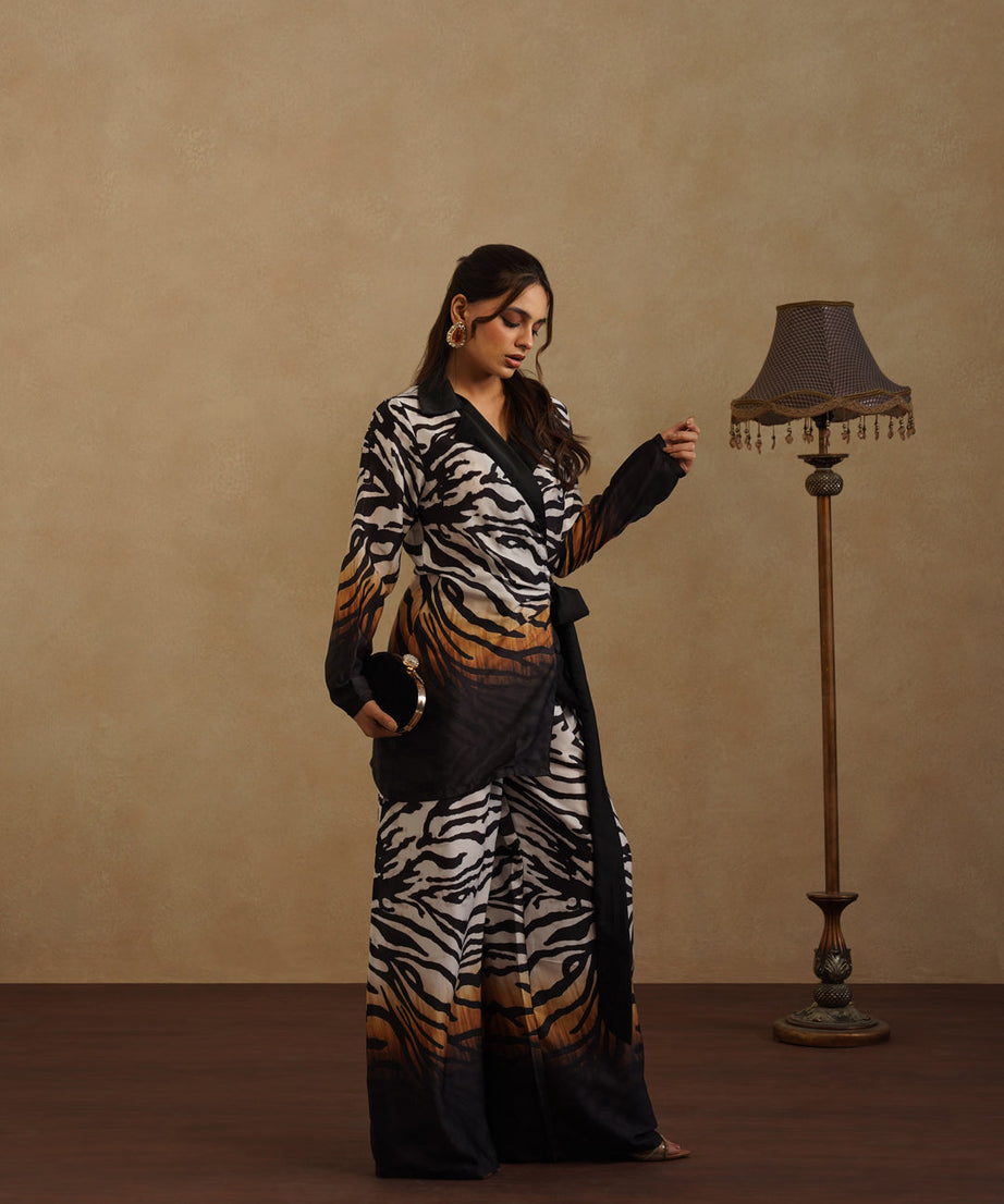 Fashion Zebra Print Pantsuit for Women Resort Wear Co-Ord Set