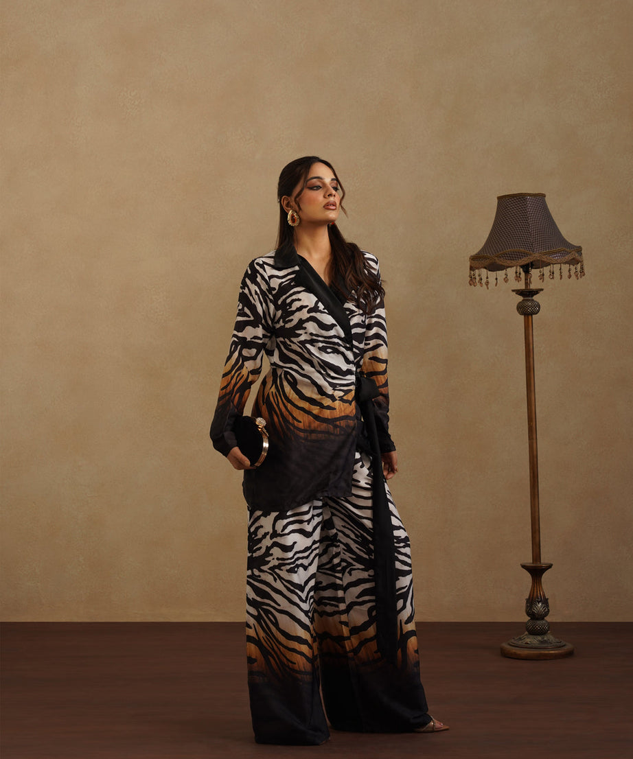 Fashion Zebra Print Pantsuit for Women Resort Wear Co-Ord Set