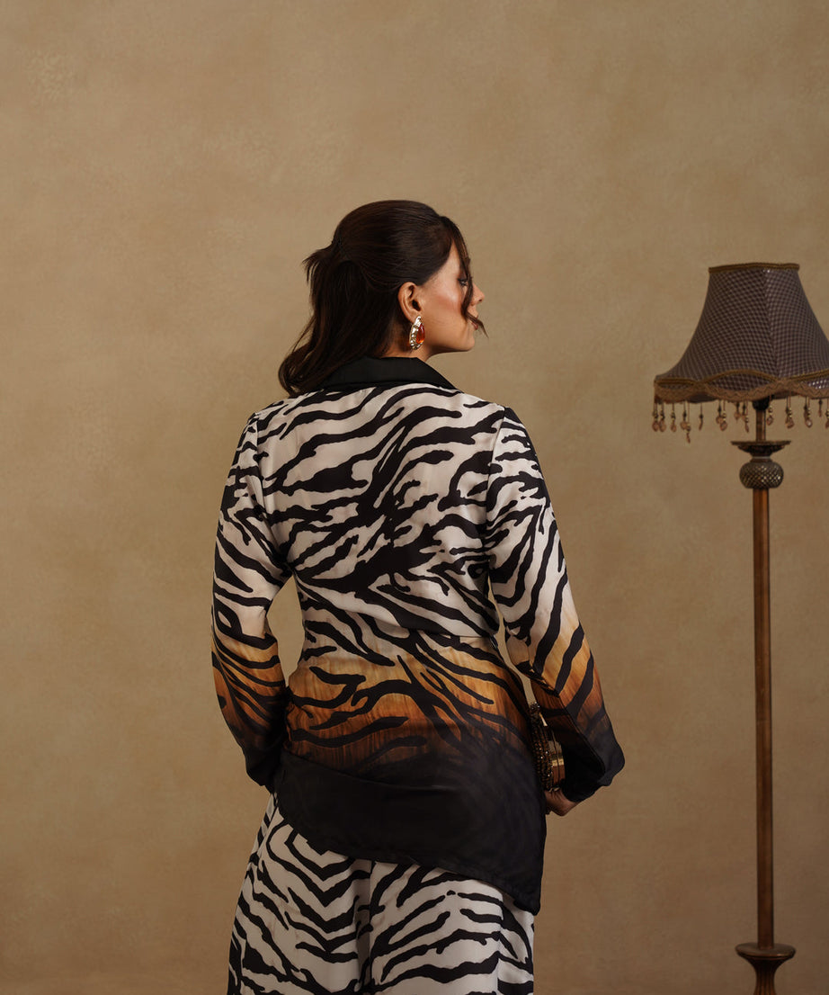Fashion Zebra Print Pantsuit for Women Resort Wear Co-Ord Set
