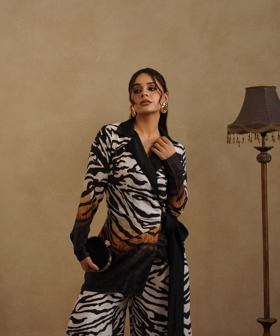 Fashion Zebra Print Pantsuit for Women Resort Wear Co-Ord Set