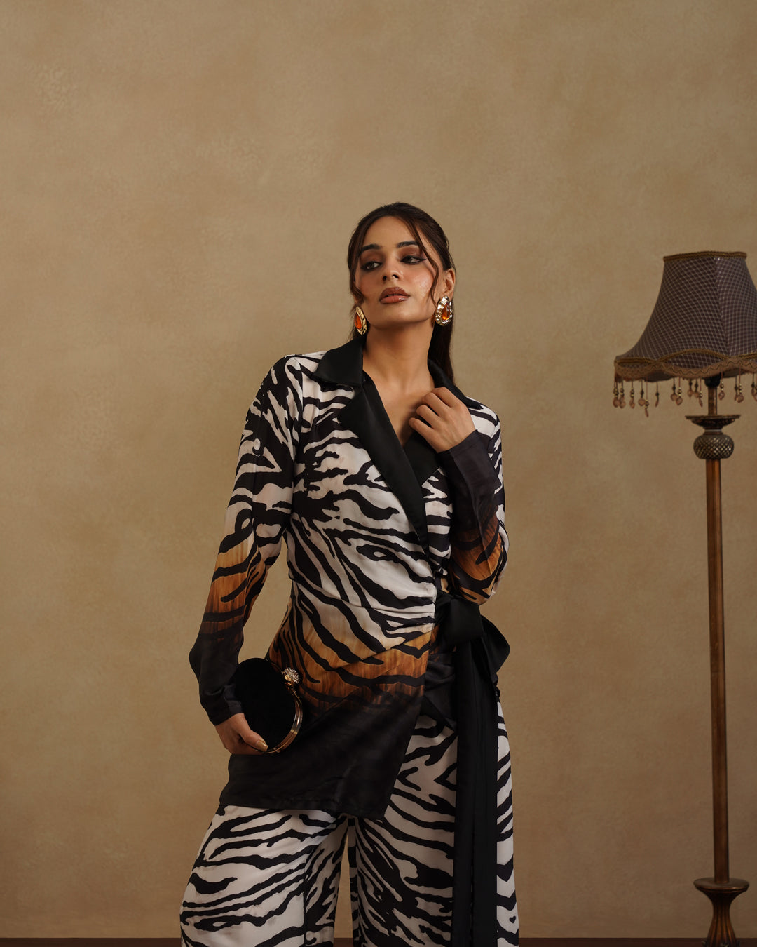 Fashion Zebra Print Pantsuit for Women Resort Wear Co-Ord Set